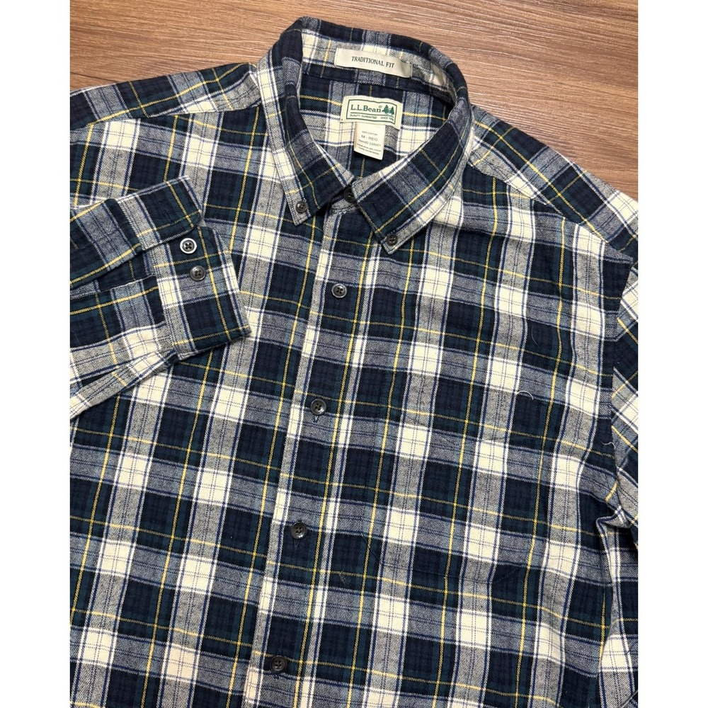 LL Bean Mens Traditional Fit Scotch Plaid Flannel Shirt Navy (228061) Sz M